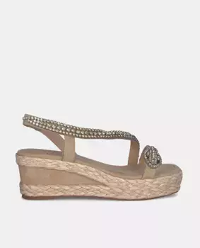 Женские босоножки на танкетке со стразами и квадратным носком Alma en Pena, бежевый