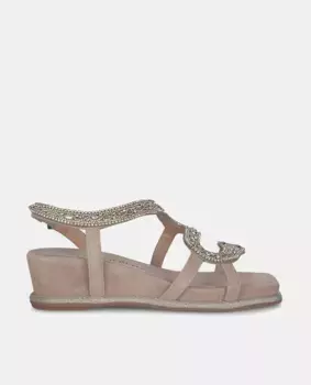 Женские босоножки на танкетке со стразами и квадратным носком Alma en Pena, бежевый