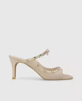 Женские босоножки на высоком каблуке из ткани с заклепками Lodi, цвет Nude