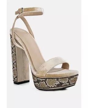 Женские босоножки на высоком каблуке с узором ZIRCON и стразами Rag & Co, коричневый/бежевый