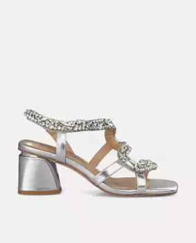 Женские босоножки на высоком каблуке со стразами в виде змеи Alma en Pena, серебряный