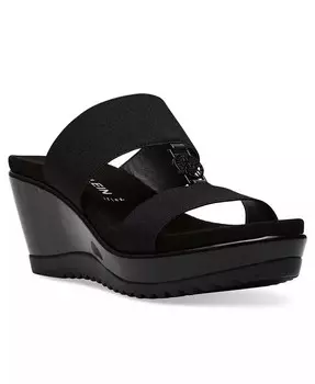 Женские босоножки Rikki на танкетке с двумя ремешками Anne Klein, черный