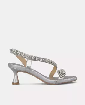 Женские босоножки с квадратным носком и каблуком-змеей со стразами Alma en Pena, серебряный