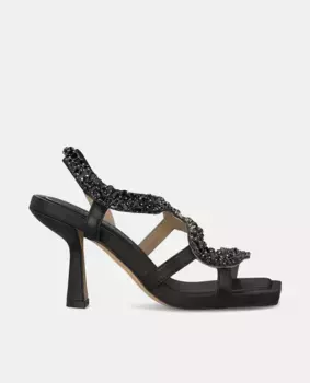 Женские босоножки с квадратным носком и каблуком-змеей со стразами Alma en Pena, черный