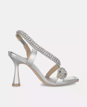 Женские босоножки с квадратным носком и каблуком-змеей со стразами Alma en Pena, серебряный