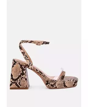 Женские босоножки such Flirt со змеиным принтом и треугольным каблуком на блочном каблуке London Rag, бежевый