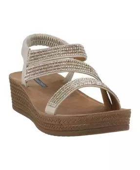 Женские босоножки-танкетки Ruby с перекрещивающимися ремешками и декоративными элементами GC Shoes, золотой