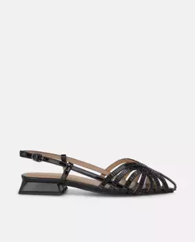 Женские босоножки в стиле «краб» на плоской подошве с отделкой стразами на носке Alma en Pena, черный