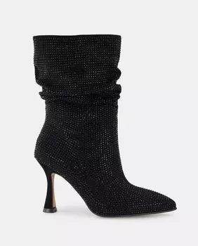 Женские ботильоны из ткани с мятой голенищем, украшенным стразами, и каблуком-воронкой Pedro Miralles, черный