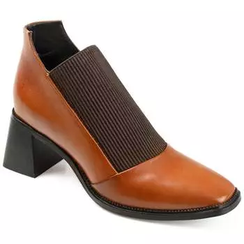 Женские ботильоны Journee Signature из натуральной кожи Stylla Square Toe Stacked Ankle Booties, цвет cognac