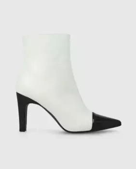 Женские ботильоны на каблуке комбинированные из кожи и лака Lodi, белый