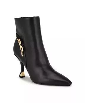 Женские ботильоны на коническом каблуке с цепочкой и острым носком Nine West, черный