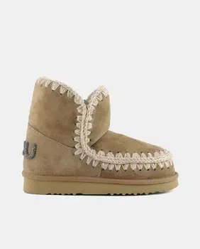Женские ботильоны на плоской подошве бежевого цвета с деталями, связанными крючком, и блестящим логотипом Mou, бежевый