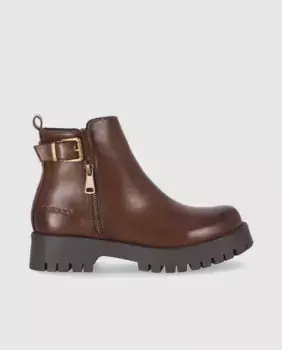 Женские ботильоны на плоской подошве с закругленным носком и застежкой-молнией Chika10, коричневый