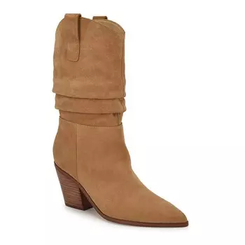 Женские ботильоны Nine West Kadon на блочном каблуке с острым носком, цвет Cognac Suede
