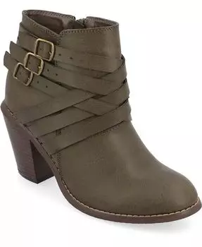 Женские ботильоны с круглым носком и наборным каблуком Journee Collection, зеленый