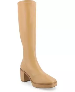 Женские ботинки Alondra Tru Comfort из пеноматериала на платформе с квадратным носком и узкими икрами Journee Collection, цвет Tan