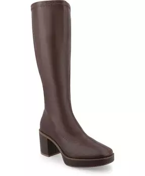 Женские ботинки Alondra Tru Comfort из пеноматериала на платформе с квадратным носком и узкими икрами Journee Collection, коричневый