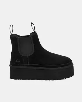 Женские ботинки челси из черной замши на плоской подошве на платформе UGG, черный