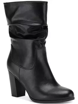 Женские ботинки до середины икры из искусственной кожи Saraa с напуском на блочном каблуке Style & Co., цвет Black Smooth