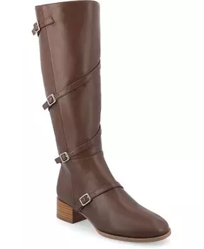 Женские ботинки Elettra Tru Comfort из пеноматериала, наборный блочный каблук, круглый носок, стандартные икры Journee Collection, цвет Brown