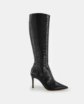 Женские ботинки из кожи с гравировкой, с острым носком и шпилькой - Atelier Line Latouche, черный