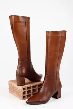 Женские ботинки из натуральной кожи на каблуке и молнии 44585 GNDER(R), тан-браун