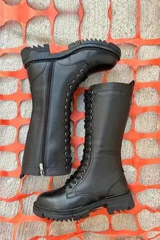 Женские ботинки из натуральной кожи с круглым носком и молнией на шнуровке 46548 GNDER(R), черный