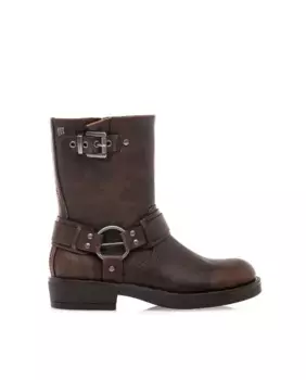 Женские ботинки на плоской подошве в байкерском стиле с пряжкой Mustang, коричневый