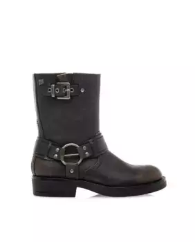 Женские ботинки на плоской подошве в байкерском стиле с пряжкой Mustang, темно-коричневый