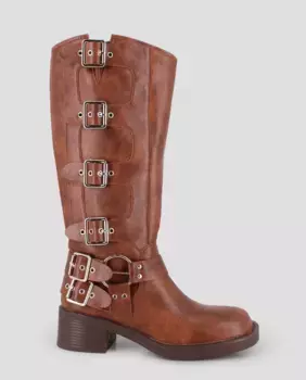 Женские ботинки с круглым носком и пряжкой сбоку Blogger, коричневый