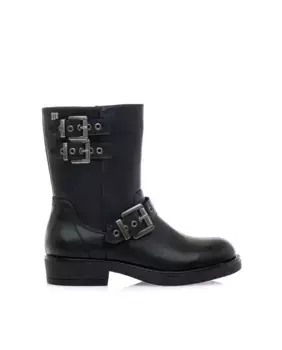 Женские ботинки в байкерском стиле на плоской подошве с пряжками Mustang, черный