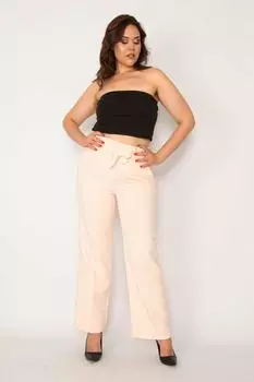 Женские брюки большого размера розового цвета с завязкой на талии и боковой потайной молнией 65n33793 ans, розовый