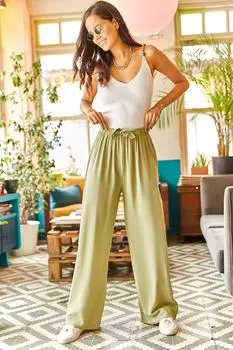 Женские брюки цвета хаки из тканого материала Viscon Palazzo с поясом Olalook