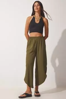 Женские брюки цвета хаки с боковым разрезом Ayrobin Shalwar Happiness stanbul
