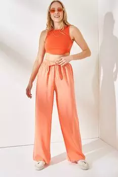 Женские брюки цвета лосося с эластичным поясом и поясом Palazzo Ayrobin Olalook, розовый