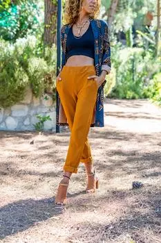 Женские брюки горчичного цвета с карманами и эластичной резинкой на талии Bst3273 Gnekz, оранжевый