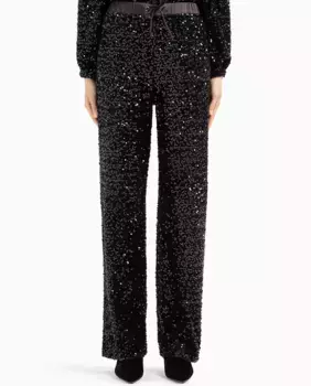 Женские брюки из шиниллы и пайеток Emporio Armani, черный