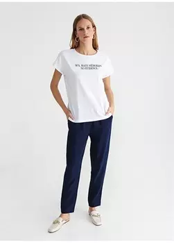 Женские брюки из смесового льна темно-синего цвета Fabrika