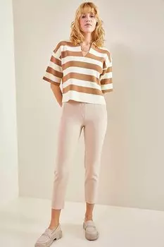 Женские брюки из ткани атлас в рубчик SHADE, бежевый