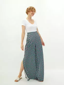 Женские брюки из вискозы с эластичным поясом и узором LCW Casual