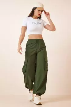 Женские брюки-карго цвета хаки-парашют Happiness stanbul