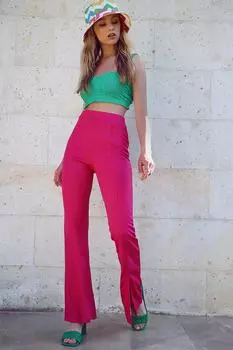 Женские брюки-клеш цвета фуксии с разрезами на штанинах ALC-X8785 Trend Alaat Stili, розовый