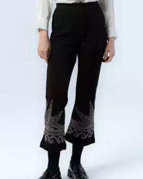 Женские брюки-клеш с вышивкой по низу Bruna Niza, черный