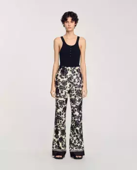 Женские брюки-клеш с завышенной талией и цветочным принтом Sandro, многоцветный