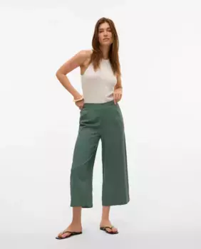 Женские брюки-кюлоты из льна Vero Moda, темно-зеленый