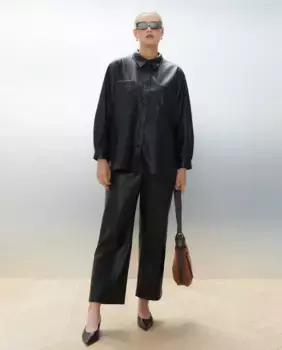 Женские брюки-кюлоты с эффектом кожи Couchel, черный