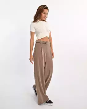 Женские брюки-кюлоты с завышенной талией и поясом Lili Sidonio, коричневый