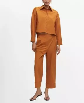 Женские брюки-кюлоты со складками MANGO, коричневый