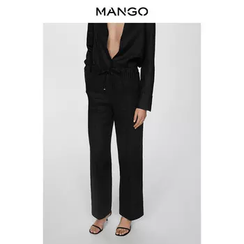 Женские брюки Mango льняные прямые, черный